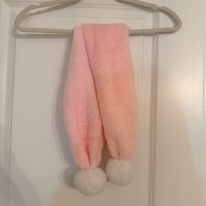 Pink and White Kids Scarf with Pom Poms